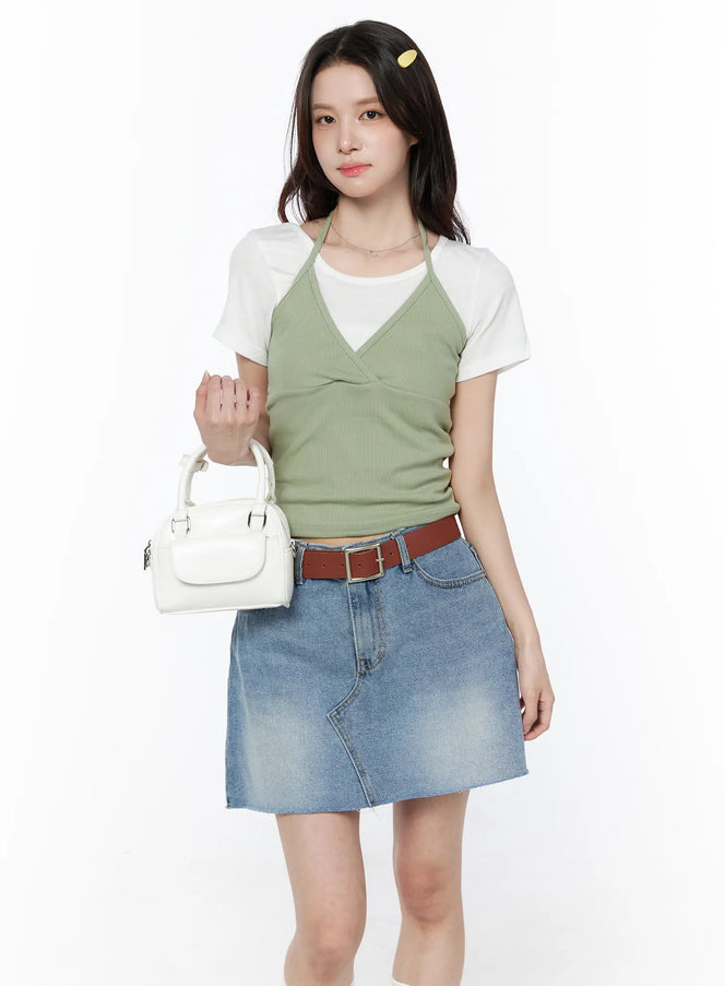 ribbed-halter-top-and-tee-set-cu522 / Dark green