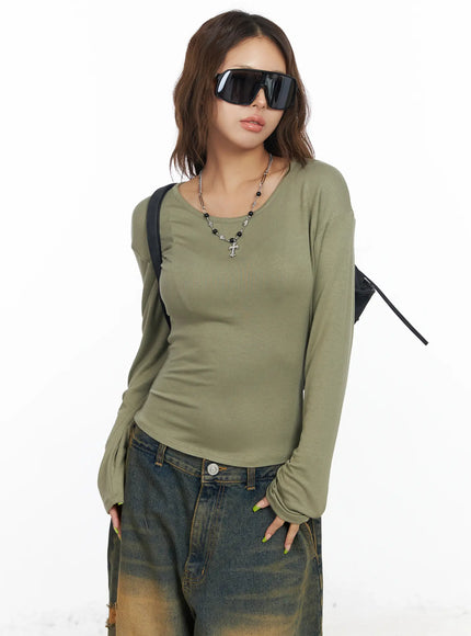 u-neck-long-sleeve-top-cf512 / Dark green