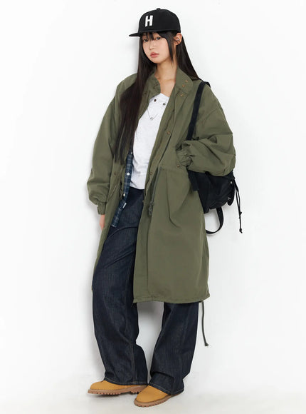 oversized-safari-casual-trench-coat-cf504 / Dark green
