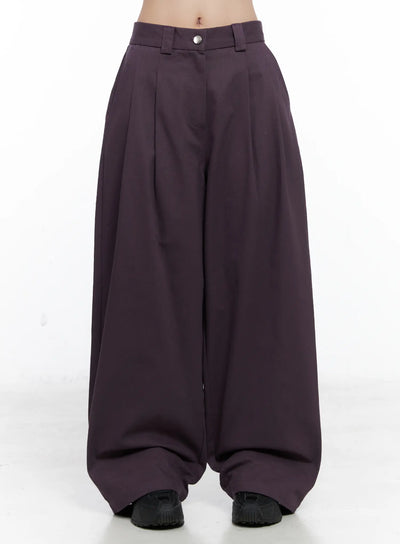 oversized-pintuck-wide-cotton-pants-cn514 / Dark purple
