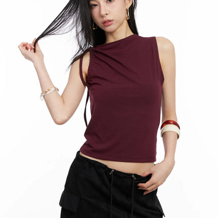 ruched-string-crop-top-cc1109 / Dark red