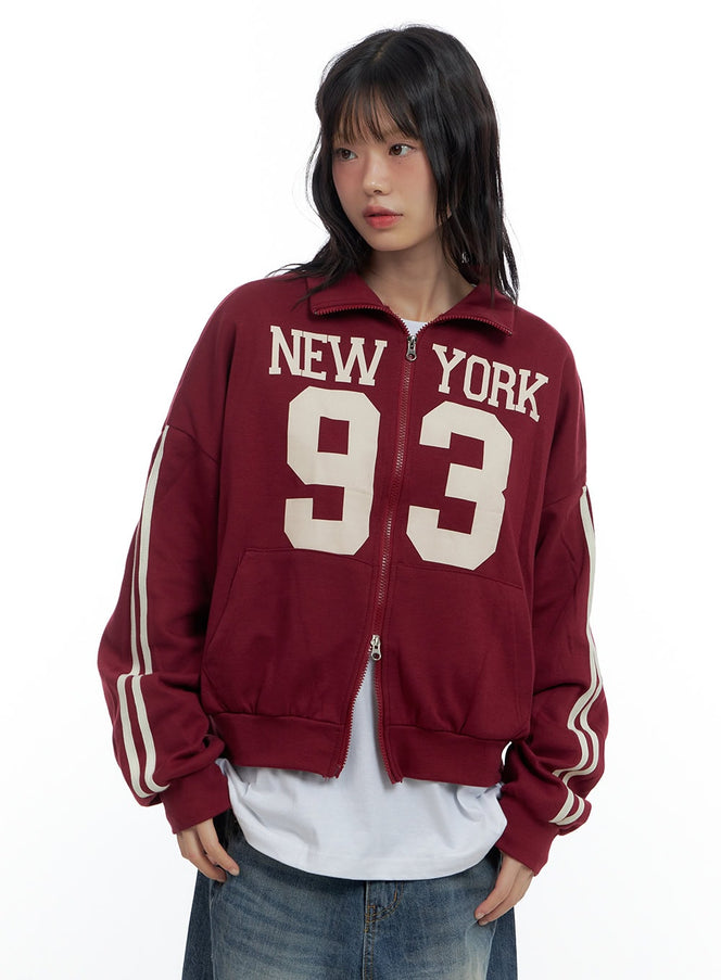 two-way-lettering-striped-zip-up-sweatshirt-cs419 / Dark red