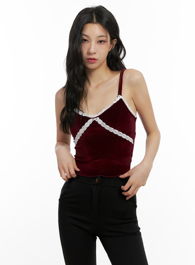 elegant-lace-cami-top-cn413 / Dark red