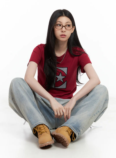 star-print-casual-tee-cl501 / Dark red