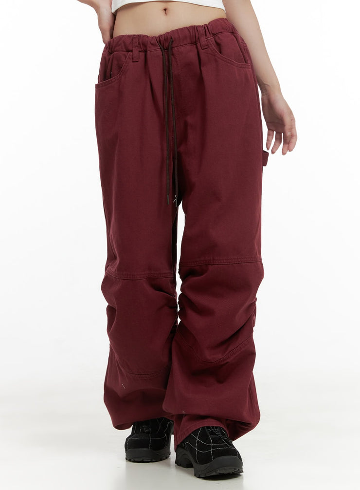 shirred-cotton-banded-pants-unisex-cg420 / Dark red