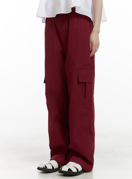 solid-string-waist-cargo-pants-cl412 / Dark red