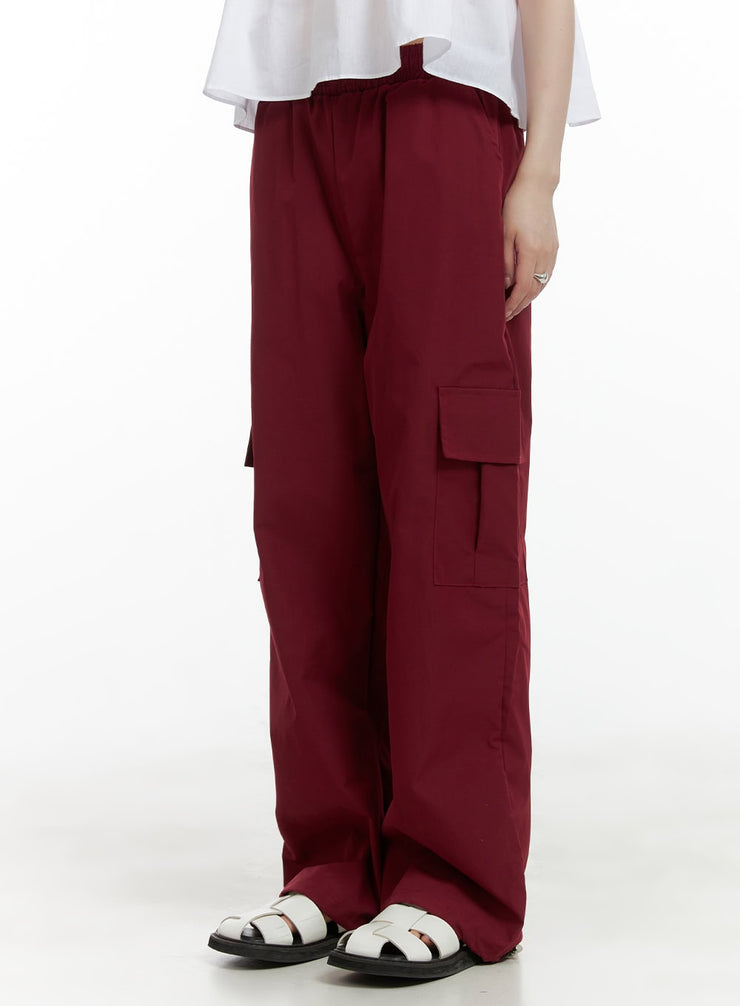 solid-string-waist-cargo-pants-cl412 / Dark red