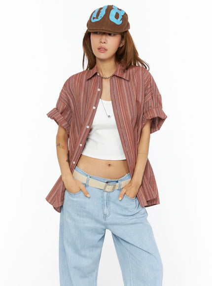 bohemian-striped-over-sized-shirt-cu518 / Dark red