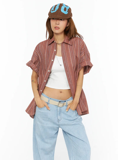 bohemian-striped-over-sized-shirt-cu518 / Dark red