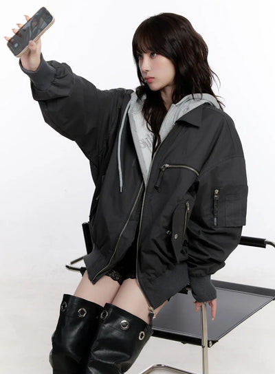 Oversized Zip-Up Bomber Jacket CS530