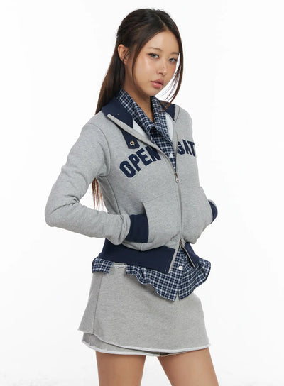 graphic-print-slim-fit-zip-up-cardigan-cm520 / Gray