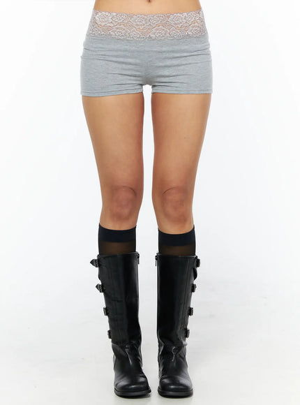 lace-trim-cotton-micro-shorts-cu518 / Gray