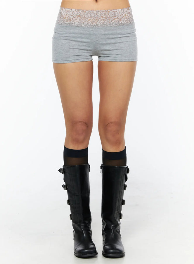 lace-trim-cotton-micro-shorts-cu518 / Gray