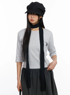 striped-three-quarter-sleeve-shirt-cf506-1 / Gray