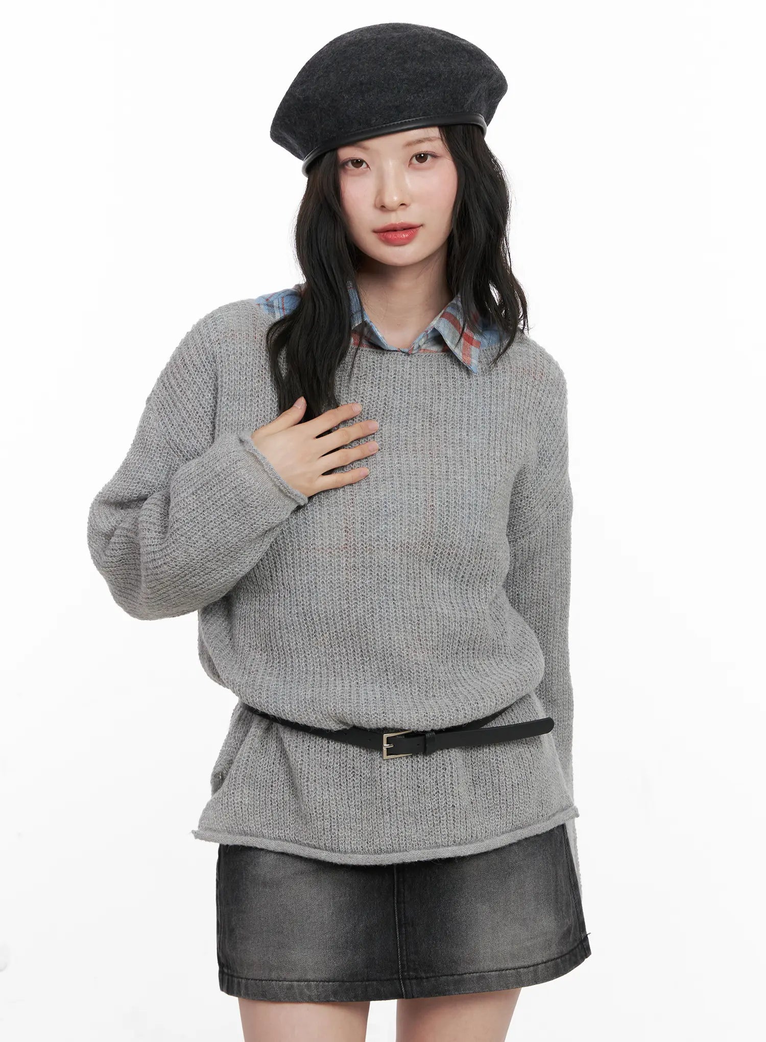 oversized-boat-neck-knit-sweater-cn504 / Gray