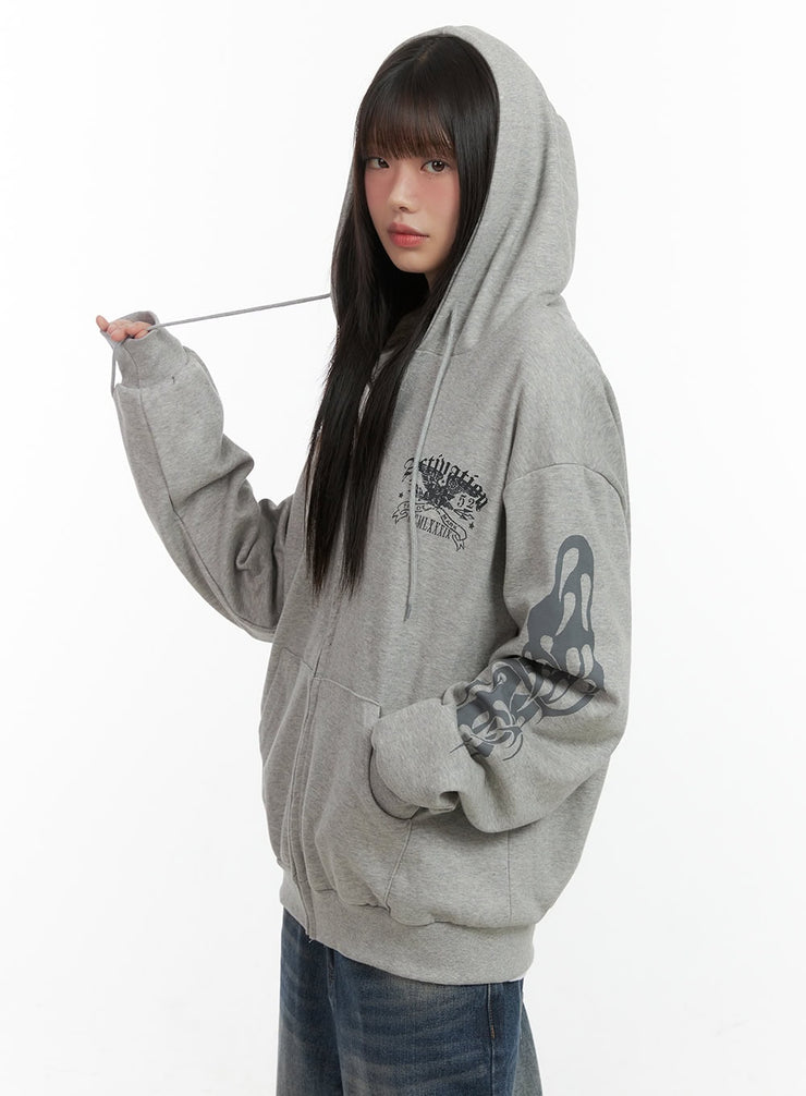 graphic-zip-up-hoodie-co410 / Gray