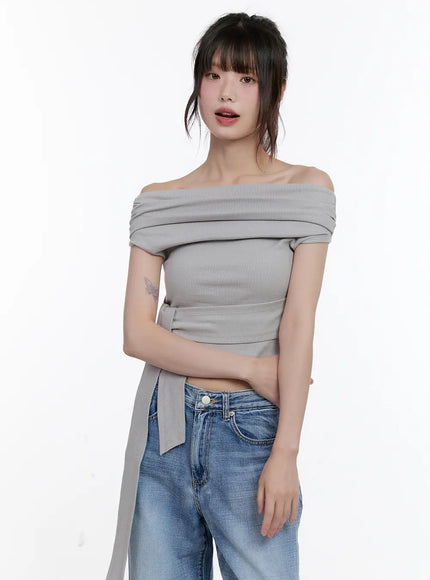 off-shoulder-tie-wrap-top-cl504 / Gray