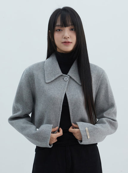 one-button-crop-tailored-jacket-on310 / Gray