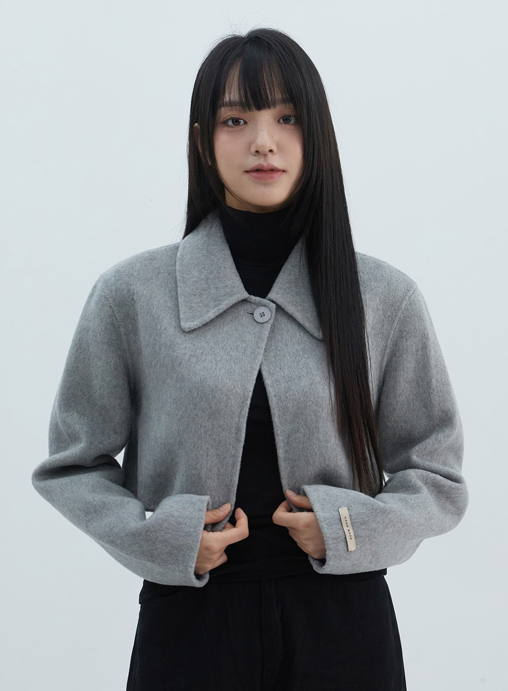 one-button-crop-tailored-jacket-on310 / Gray