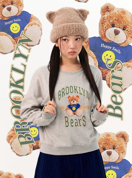 cute-bear-print-sweatshirt-io317 / Gray