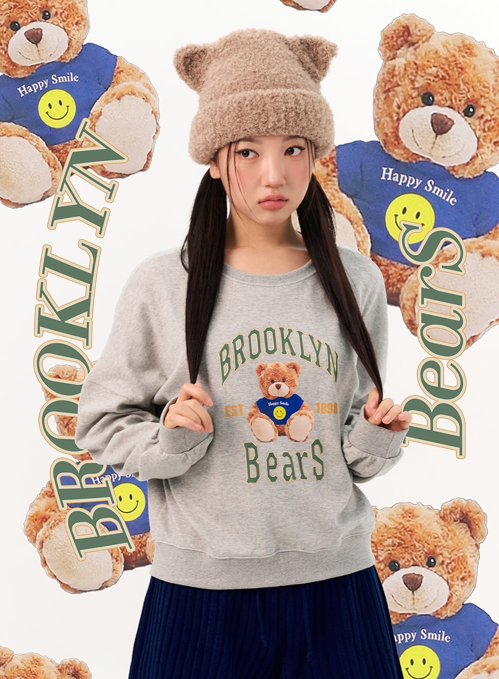 cute-bear-print-sweatshirt-io317 / Gray