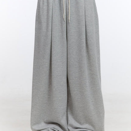 string-pintuck-wide-sweatpants-co419 / Gray