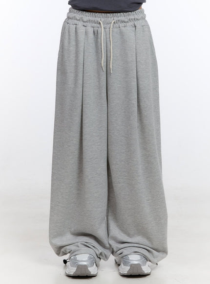 string-pintuck-wide-sweatpants-co419 / Gray