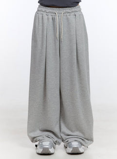 string-pintuck-wide-sweatpants-co419 / Gray