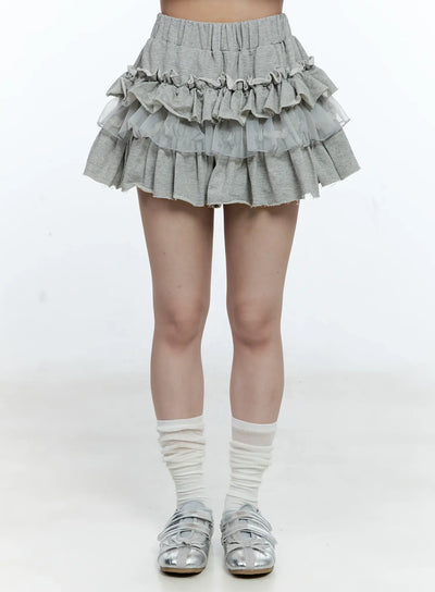 tiered-ruffle-mini-skirt-cg511 / Gray