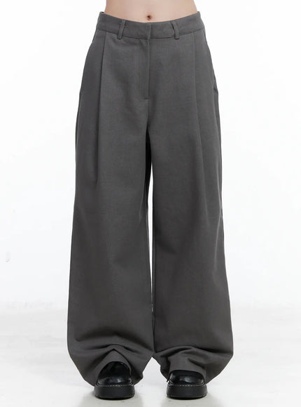pintuck-wide-trousers-cn519 / Gray