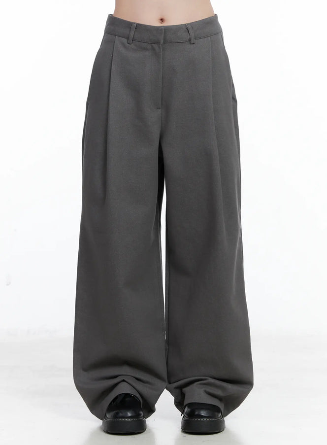 pintuck-wide-trousers-cn519 / Gray