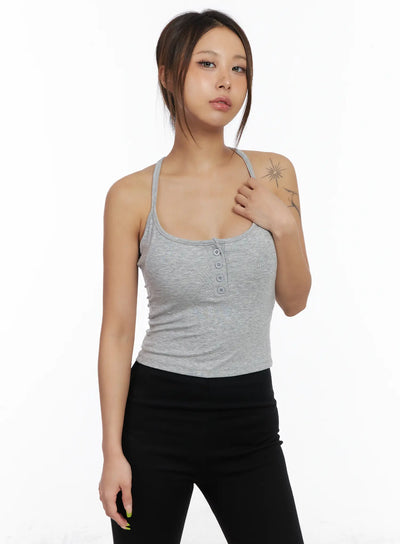 buttoned-crop-sleeveless-top-cm525 / Gray