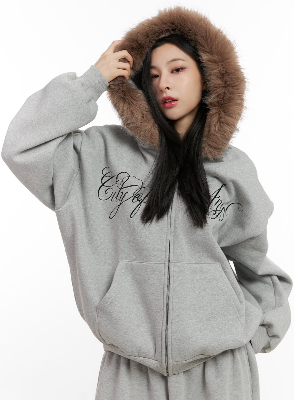 Faux Fur Hood Zip Hoodie With Fur Inside Hollister Cosy Faux Fur