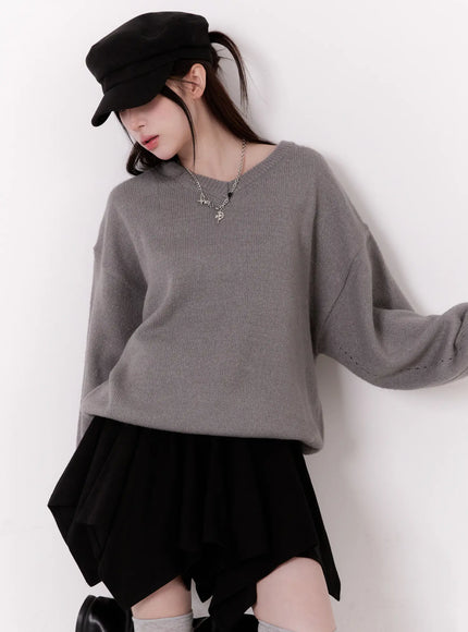 casual-loose-fit-long-sleeve-sweater-co501 / Gray