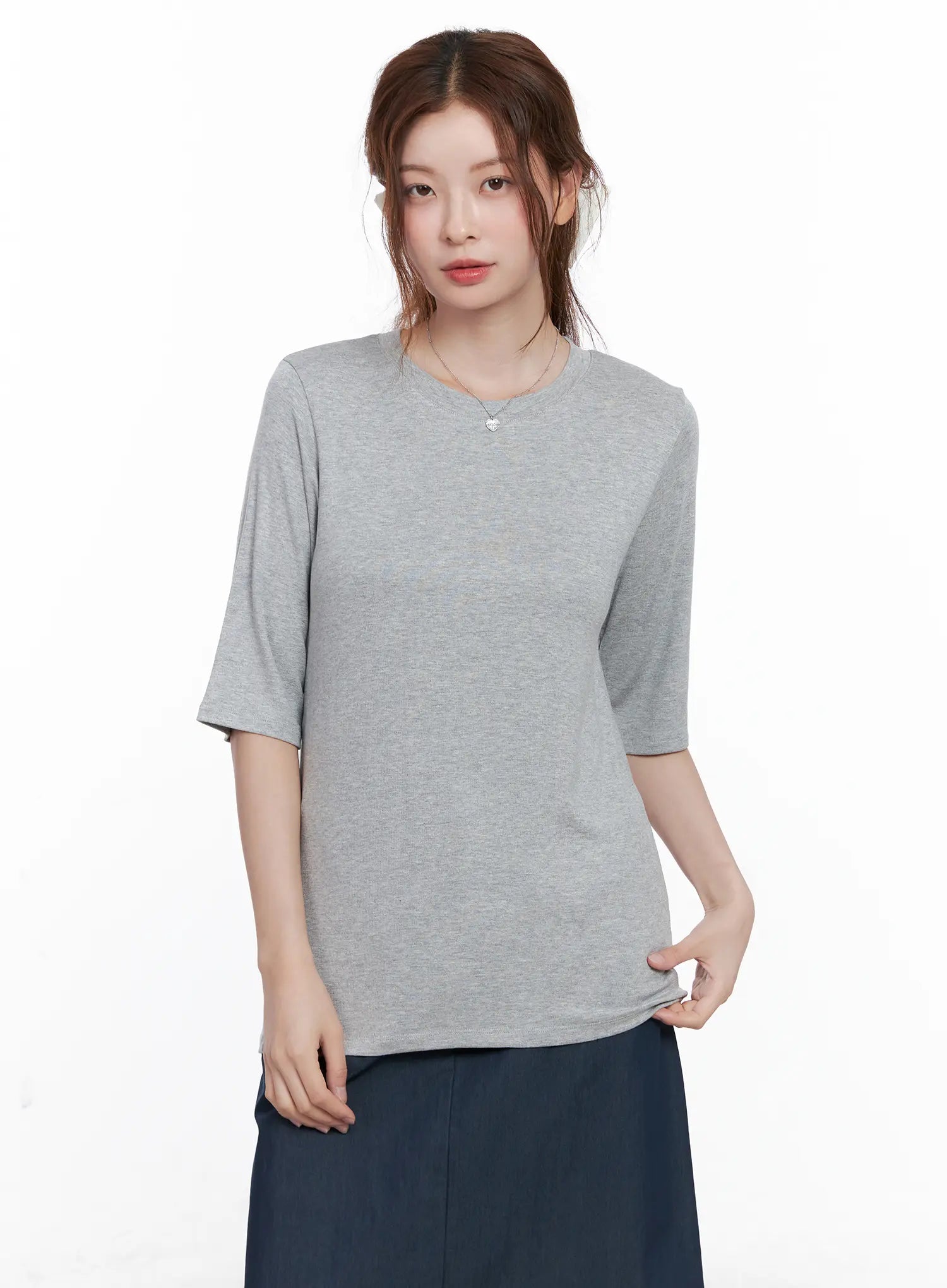 essential-round-neck-mid-sleeve-shirt-cg521 / Gray