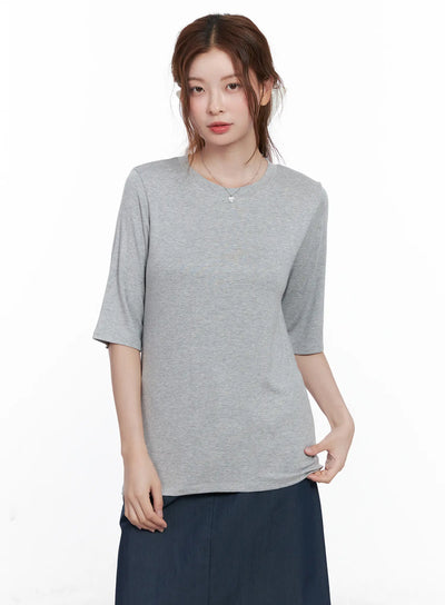 essential-round-neck-mid-sleeve-shirt-cg521 / Gray