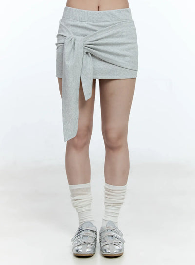 wrap-ribbon-mini-skirt-cg511 / Gray