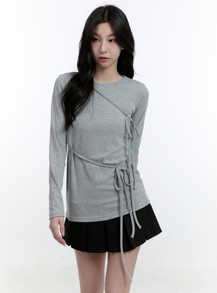 ribbon-strap-long-sleeve-top-cj520 / Gray