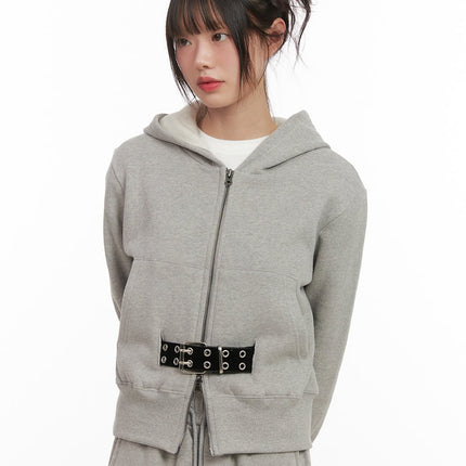 long-sleeve-zip-up-cropped-hoodie-cj506 / Gray