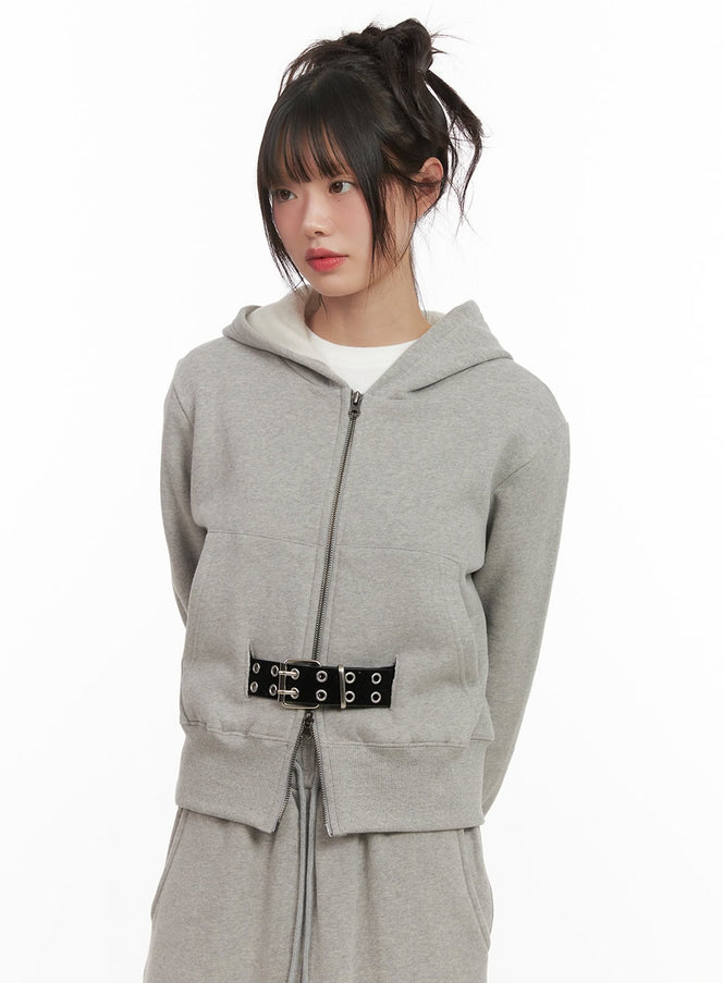 long-sleeve-zip-up-cropped-hoodie-cj506 / Gray