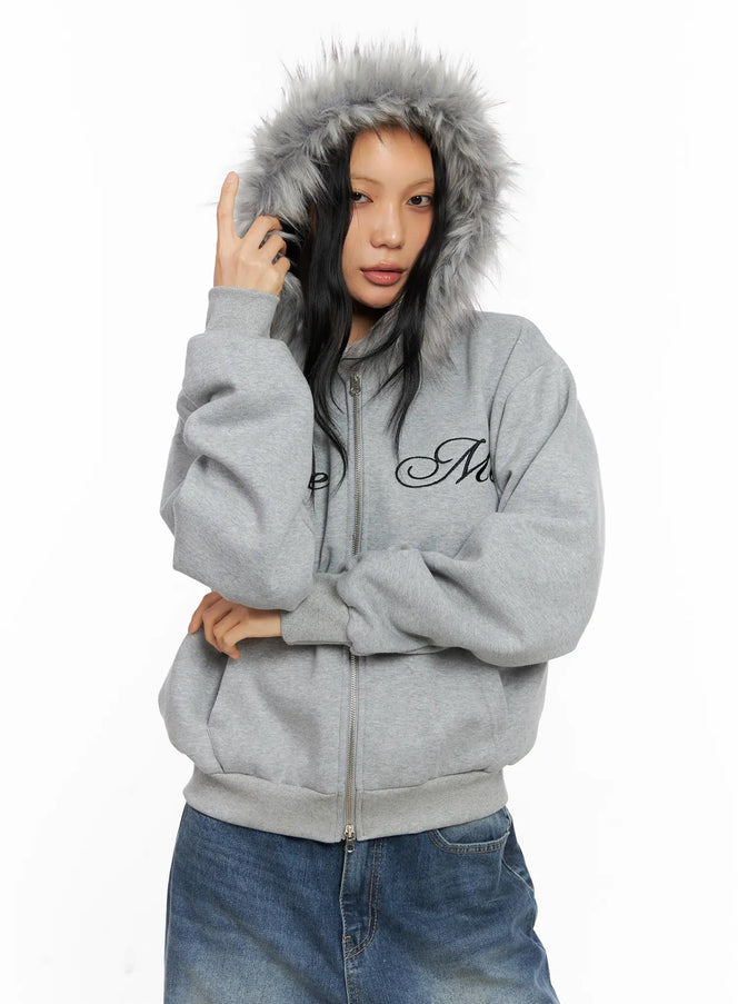Oversized Fur Zip-Up Hoodie CO529 - Acubi style | LEWKIN Oversized Fur Zip-Up Hoodie CO529 - Acubi style | LEWKIN