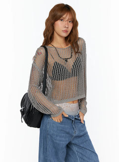loose-summer-knit-long-sleeve-top-cu518 / Gray