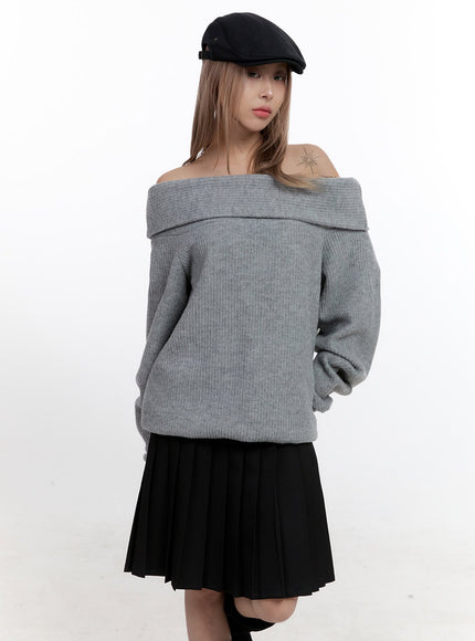 off-shoulder-solid-top-cn425 / Gray