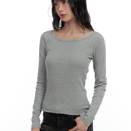 basic-slim-fit-u-neck-t-shirt-cs420 / Gray