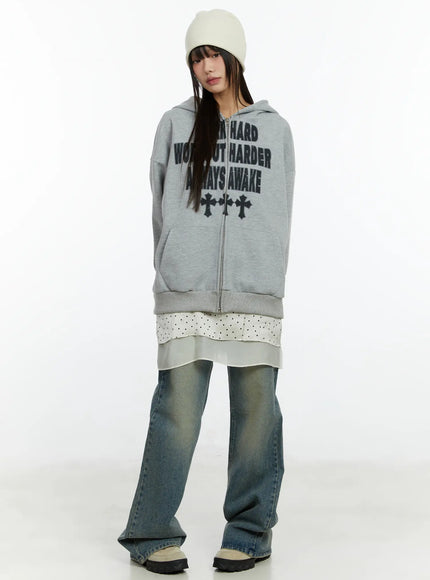 graphic-zip-up-hoodie-cf510 / Gray