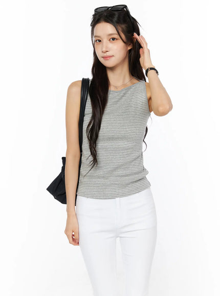 striped-boat-neck-tank-top-cu522 / Gray