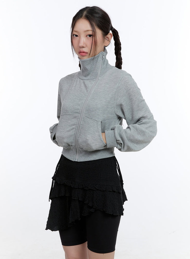 turtleneck-zip-up-crop-sweatshirt-cg414 / Gray