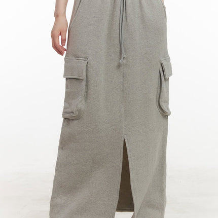 front-slit-cargo-maxi-skirt-cj506 / Gray