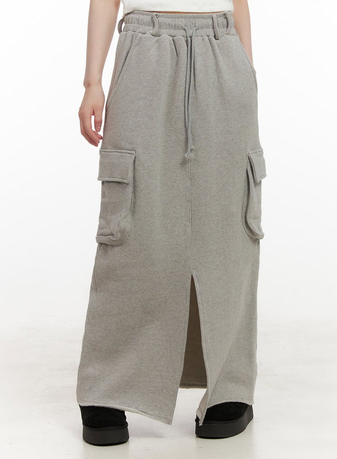 front-slit-cargo-maxi-skirt-cj506 / Gray