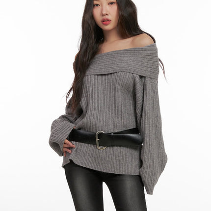 oversized-off-shoulder-sweater-cn426 / Gray